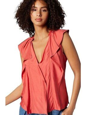 Joie Womens Raquel Top in Spiced Coral Blouse, Dress Shirt, Spiced Coral, XL NWT